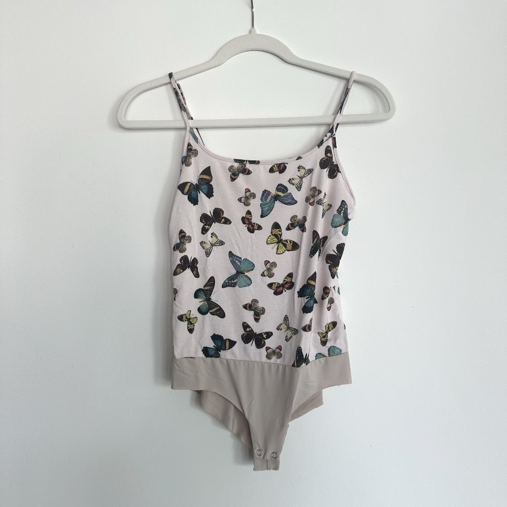 L'AGENCE Ford Spaghetti Tank Bodysuit in Parchment Flutter